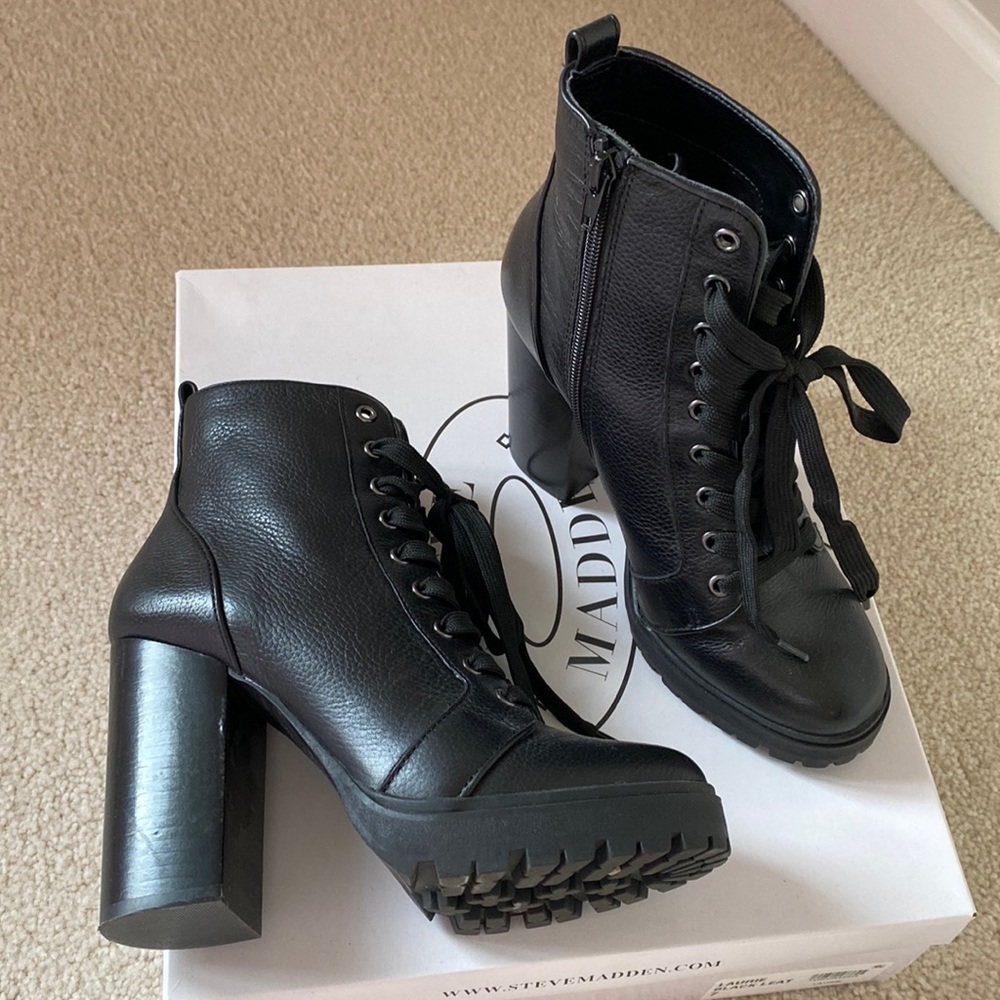 the cutest EVER steve madden heeled combat boots